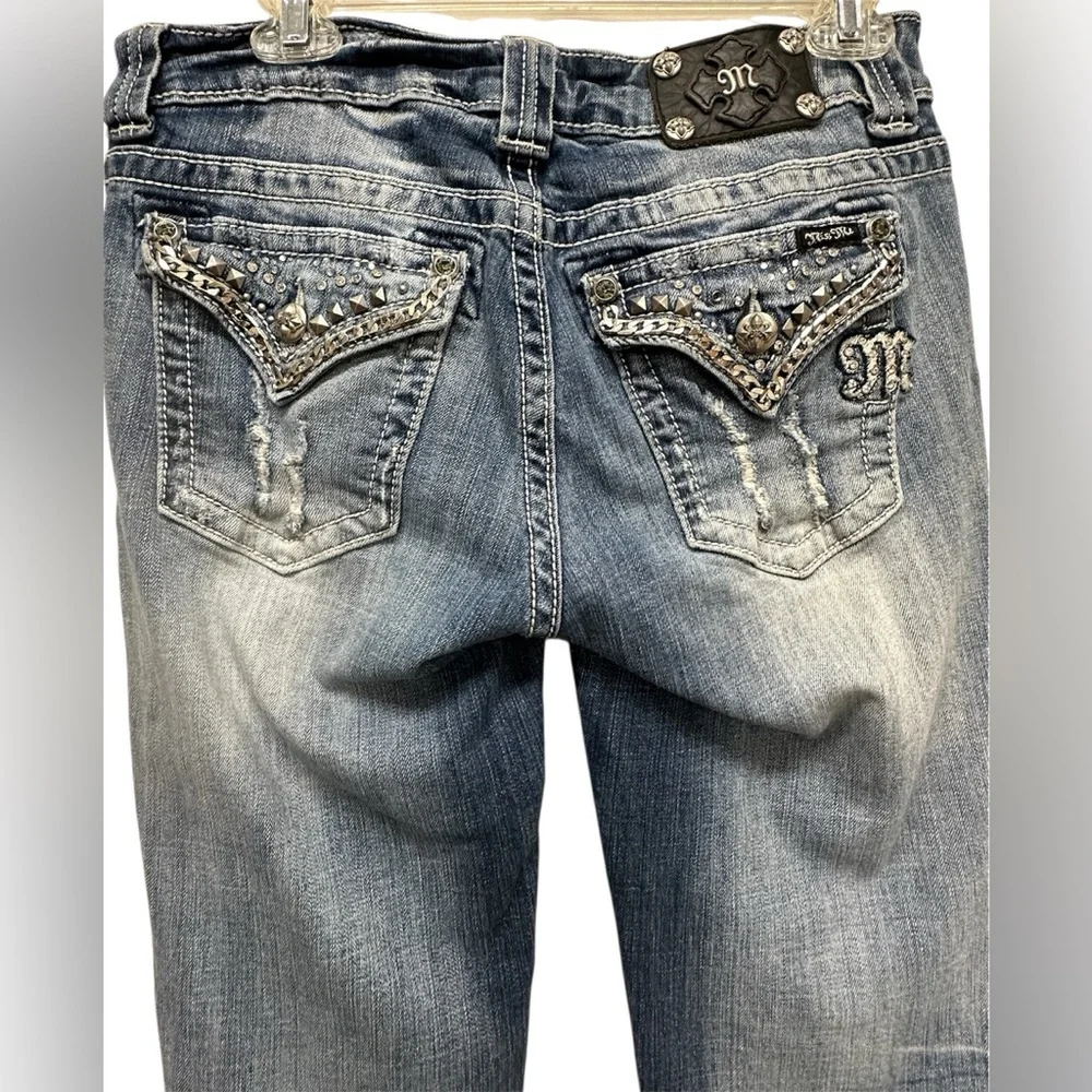 Miss Me Easy Boot Cut Blue Jeans Women’s 29 Embellished Pockets Denim Y2K
